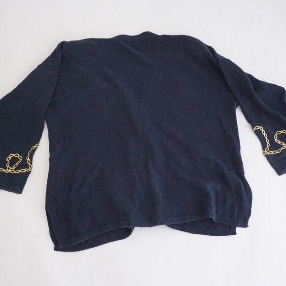 Vintage Maggie Lawrence Navy Gold Sun Chain Embroidered Knit Cardigan 22/24 - Picture 11 of 13